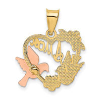 10k Two-tone w/White Rhodium AMOR Heart w/Doves Charm-10K9156