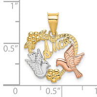 10k Two-tone w/White Rhodium AMOR Heart w/Doves Charm-10K9156