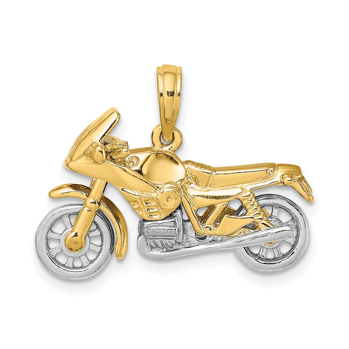 10k Two-tone 3-D Moveable Motorcycle Charm-10K9162