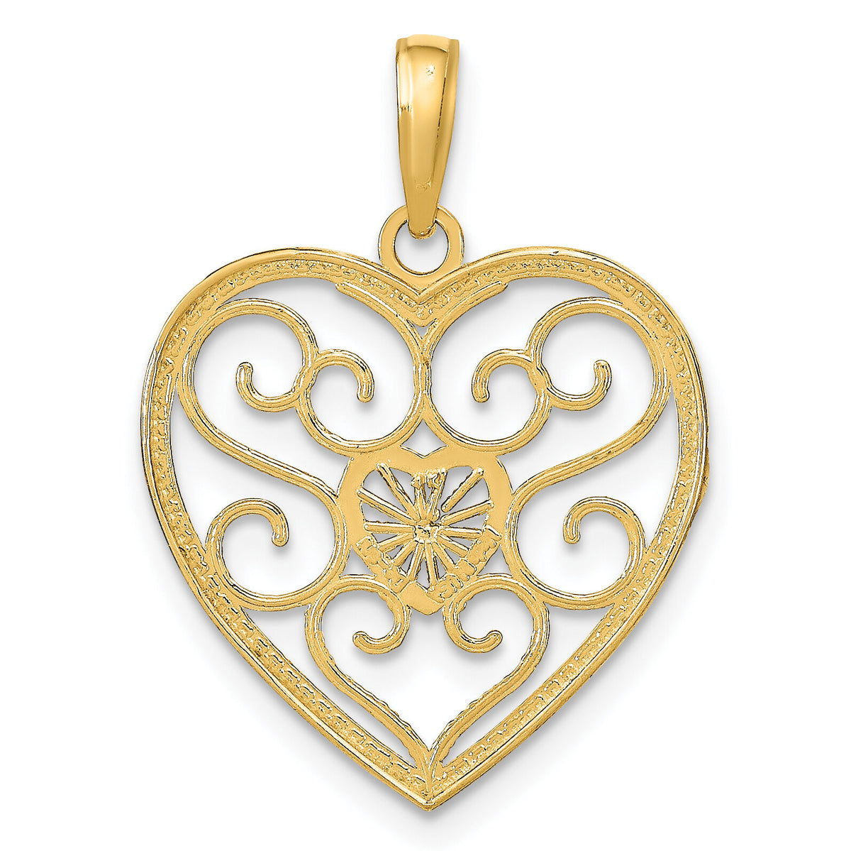 10k w/Rhodium Filigree Beaded Heart Charm-10K9169