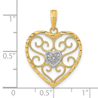 10k w/Rhodium Filigree Beaded Heart Charm-10K9169