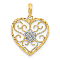 10k w/Rhodium Filigree Beaded Heart Charm-10K9169