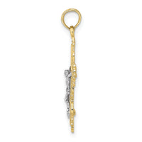 10K Two-tone Textured w/ Lace Trim Crucifix Charm-10K9174
