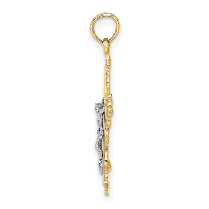 10K Two-tone Textured w/ Lace Trim Crucifix Charm-10K9174