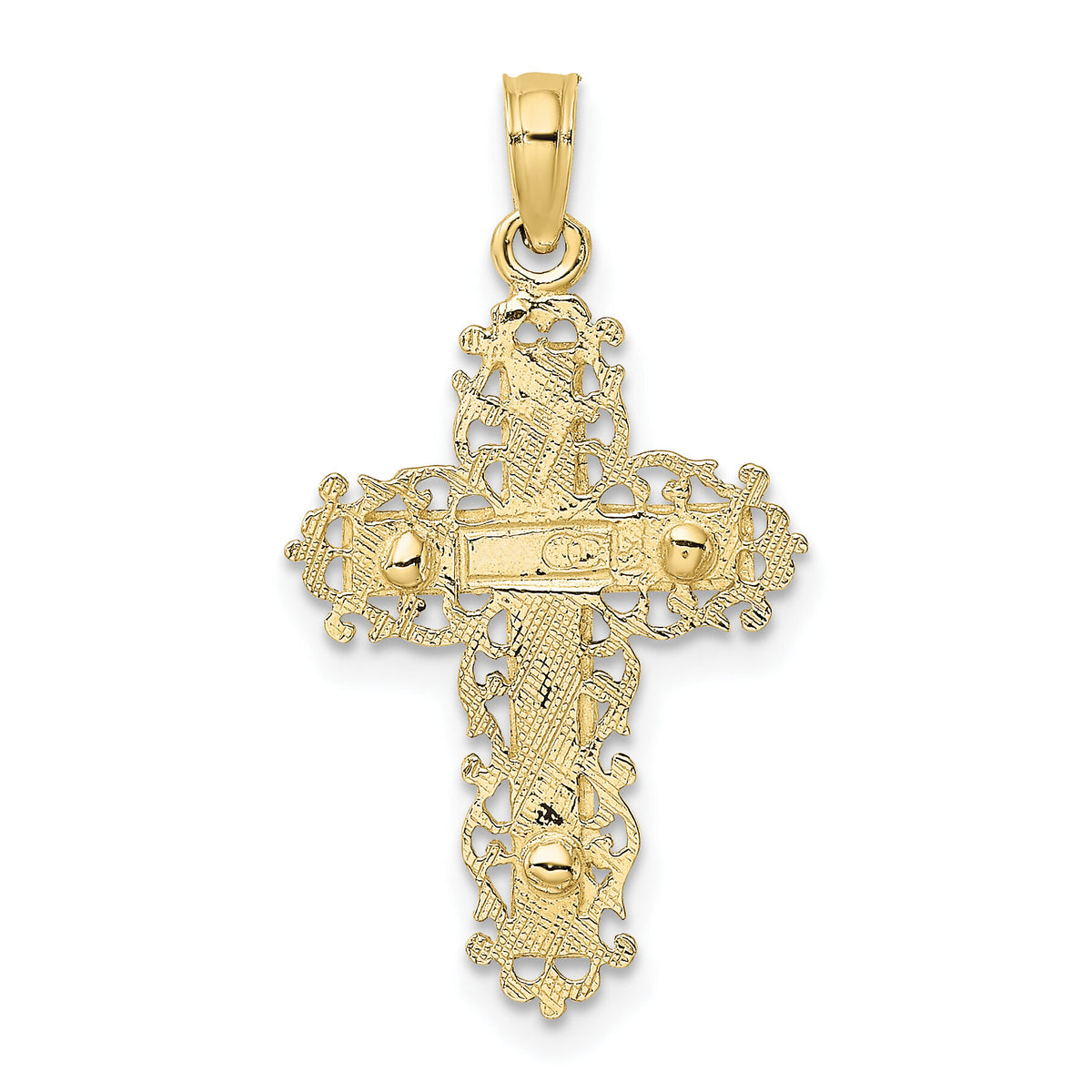 10K Two-tone Textured w/ Lace Trim Crucifix Charm-10K9174