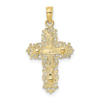 10K Two-tone Textured w/ Lace Trim Crucifix Charm-10K9174