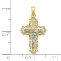 10K Two-tone Textured w/ Lace Trim Crucifix Charm-10K9174