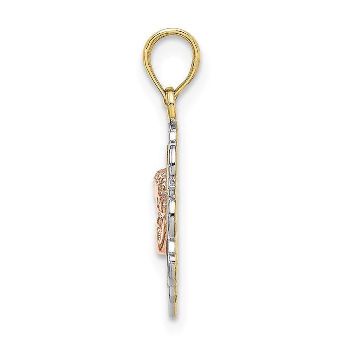 10K Two-tone w/Rhodium Small Angel In Heart Charm-10K9178