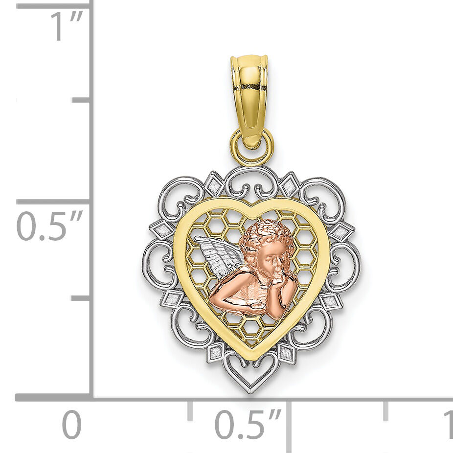 10K Two-tone w/Rhodium Small Angel In Heart Charm-10K9178