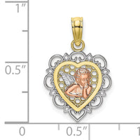 10K Two-tone w/Rhodium Small Angel In Heart Charm-10K9178