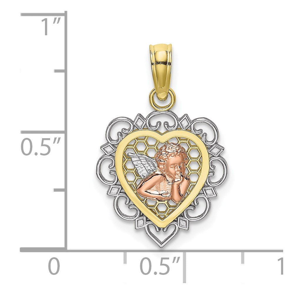 10K Two-tone w/Rhodium Small Angel In Heart Charm-10K9178