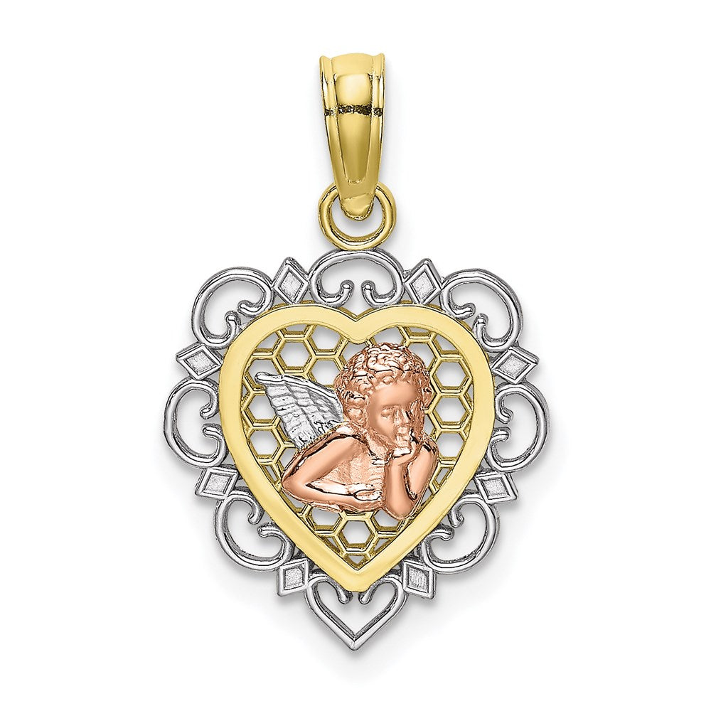 10K Two-tone w/Rhodium Small Angel In Heart Charm-10K9178