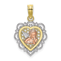 10K Two-tone w/Rhodium Small Angel In Heart Charm-10K9178