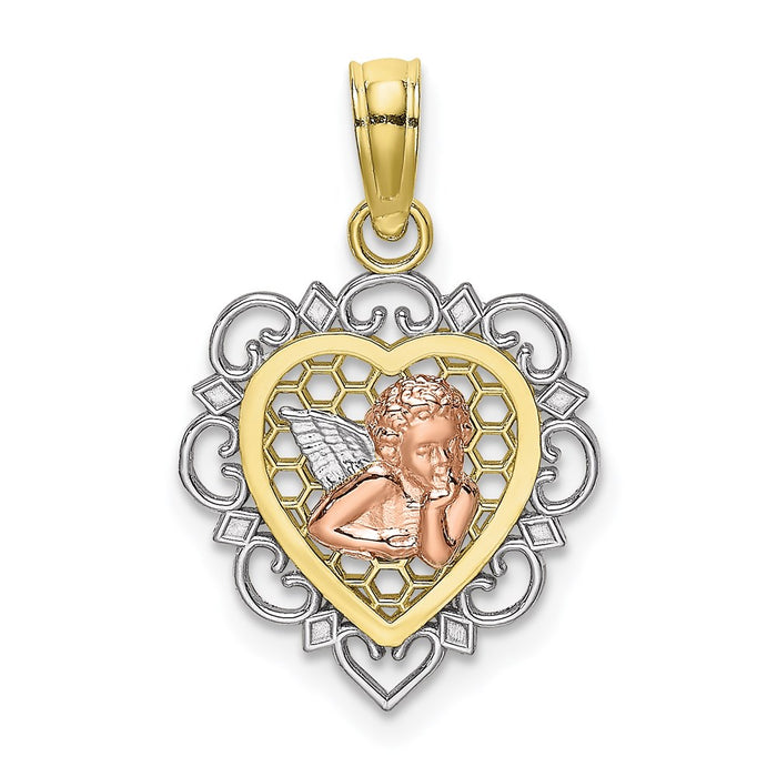 10K Two-tone w/Rhodium Small Angel In Heart Charm-10K9178