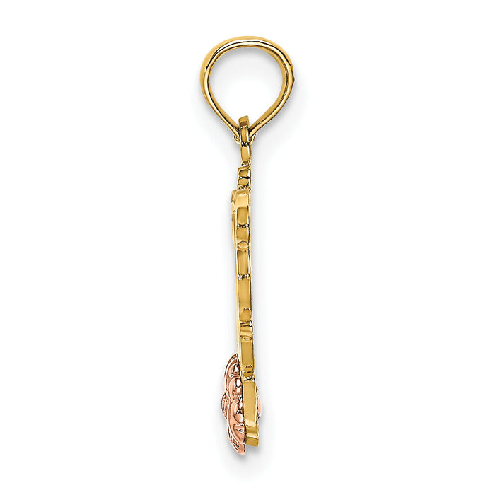 10k Two-Tone MOM Script w/ Flower Charm-10K9186
