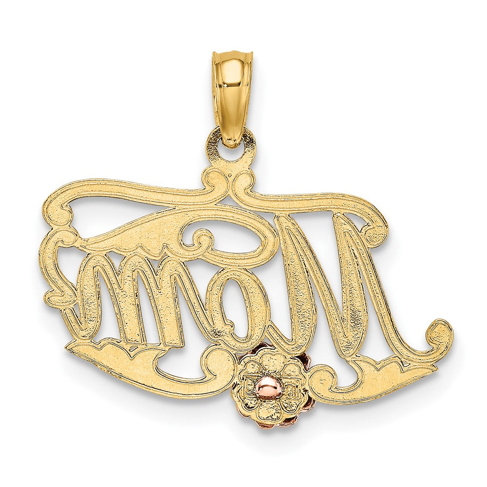 10k Two-Tone MOM Script w/ Flower Charm-10K9186