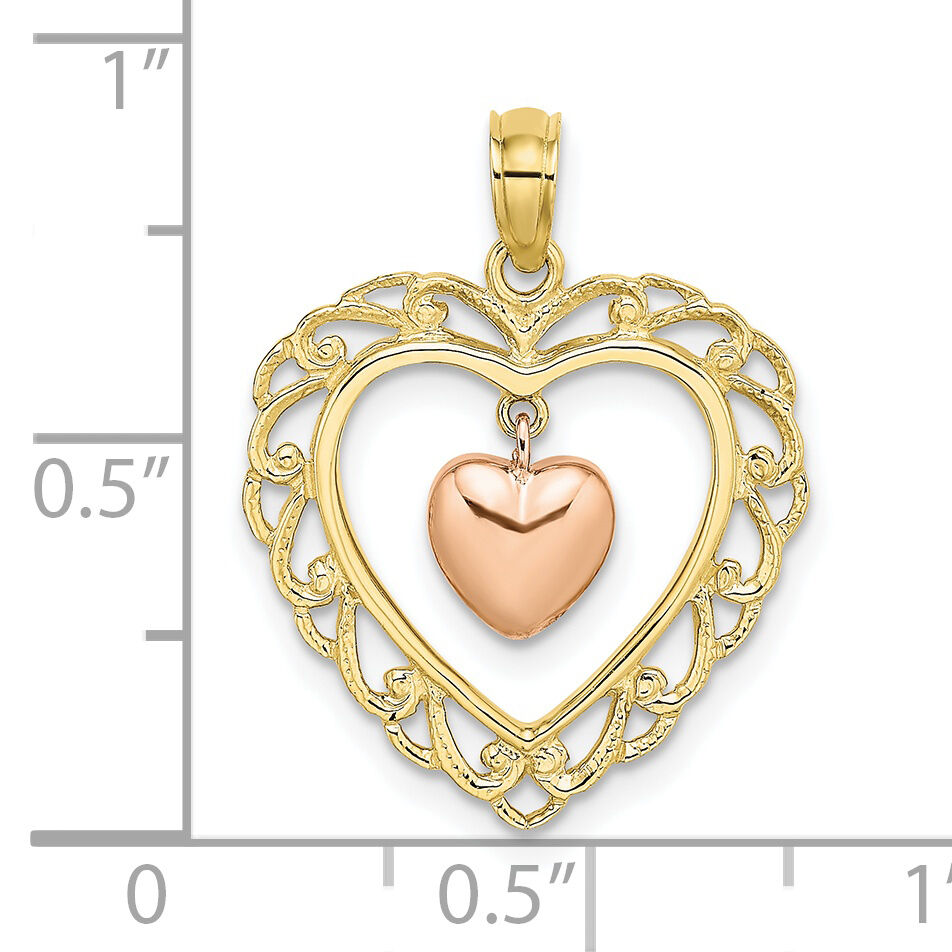 10k Yellow and Rose Gold Polished Dangling Heart In Heart Charm-10K9191