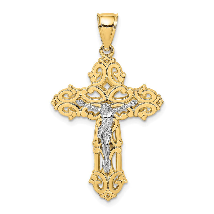 10K Two-tone Crucifix W/ Scrolled Tips Charm-10K9198