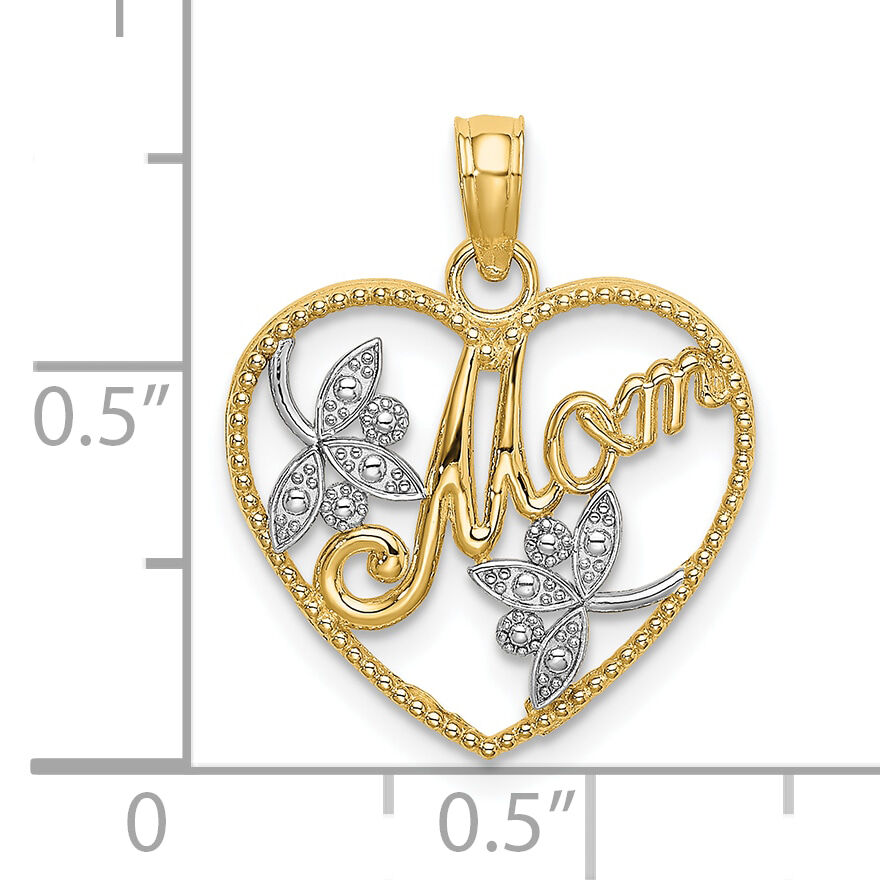 10K W/ Rhodium Beaded Heart W/ MOM Charm-10K9202