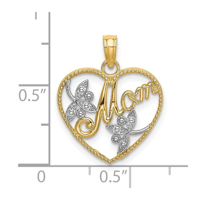 10K W/ Rhodium Beaded Heart W/ MOM Charm-10K9202