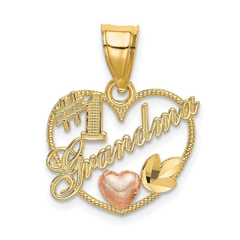 10K Two-Tone #1 GRANDMA In Heart Frame Charm-10K9204