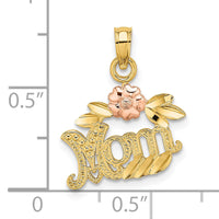 10k Two-Tone Textured Scroll w/ Flower MOM Charm-10K9209