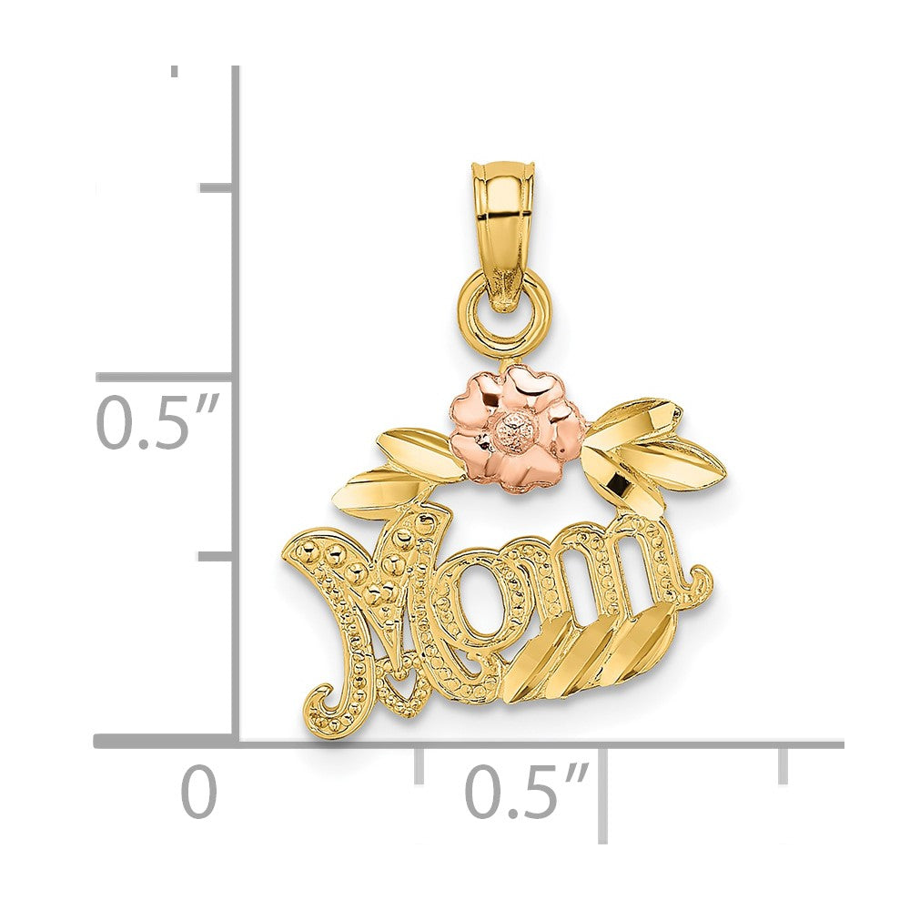 10k Two-Tone Textured Scroll w/ Flower MOM Charm-10K9209