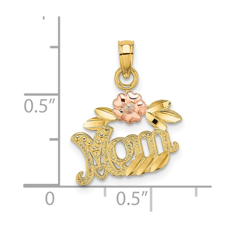 10k Two-Tone Textured Scroll w/ Flower MOM Charm-10K9209