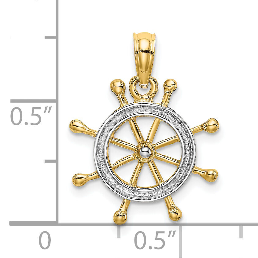 10K w/ Rhodium Ships Wheel Pendant-10K9214