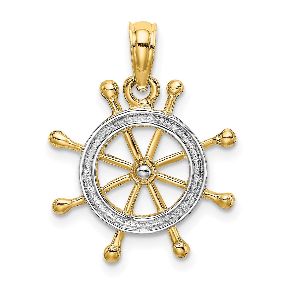 10K w/ Rhodium Ships Wheel Pendant-10K9214