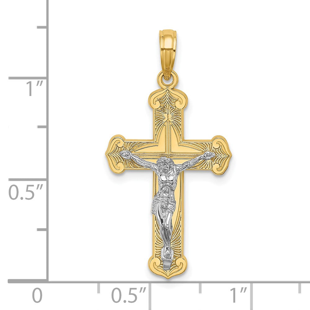 10K Two-tone Engraved Crucifix Charm-10K9215