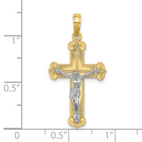 10K Two-tone Engraved Crucifix Charm-10K9215