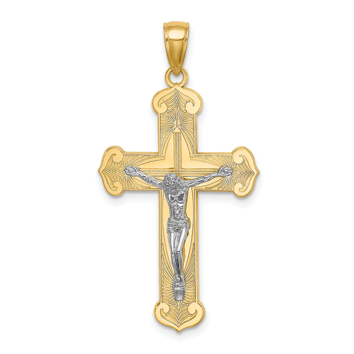 10K Two-tone Engraved Crucifix Charm-10K9216