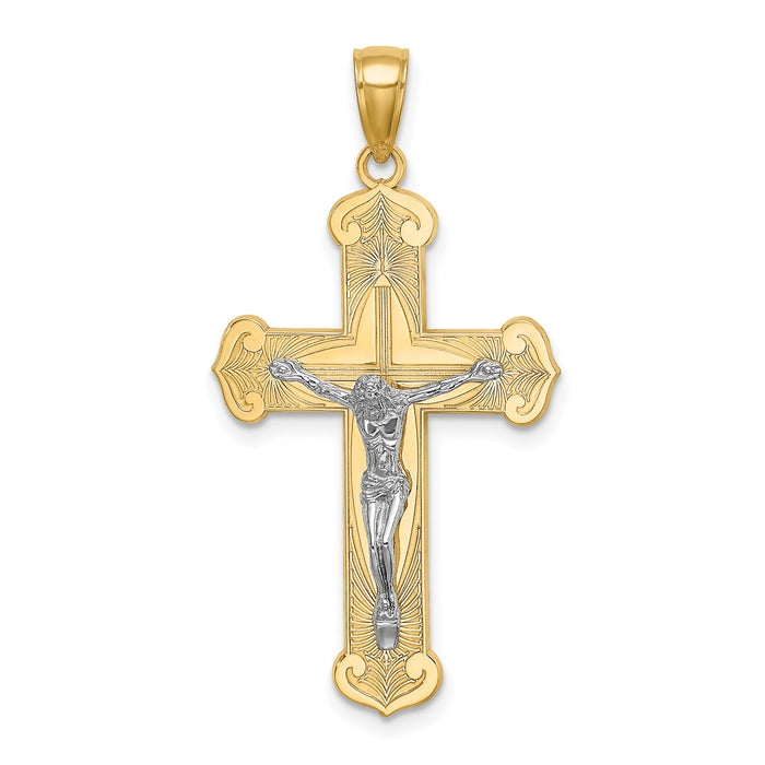 10K Two-tone Engraved Crucifix Charm-10K9216