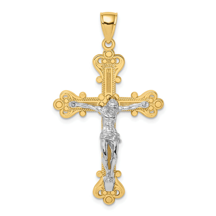10k Two-Tone Engraved Crucifix Charm-10K9220