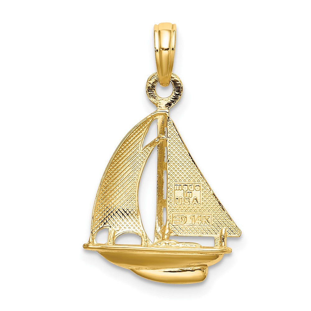 10K w/ Rhodium 3-D Polished Sailboat Charm-10K9221