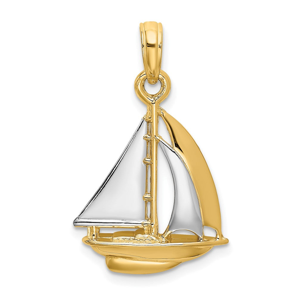 10K w/ Rhodium 3-D Polished Sailboat Charm-10K9221