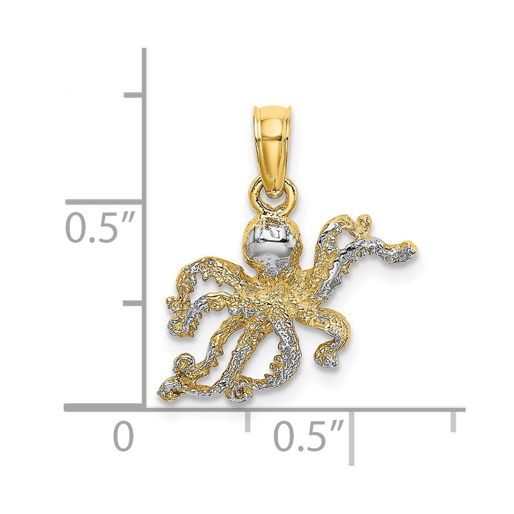 10K W/ Rhodium 2-D and Textured Octopus Charm-10K9222