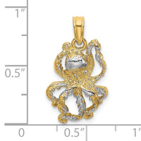 10K W/ Rhodium 2-D and Textured Octopus Charm-10K9223