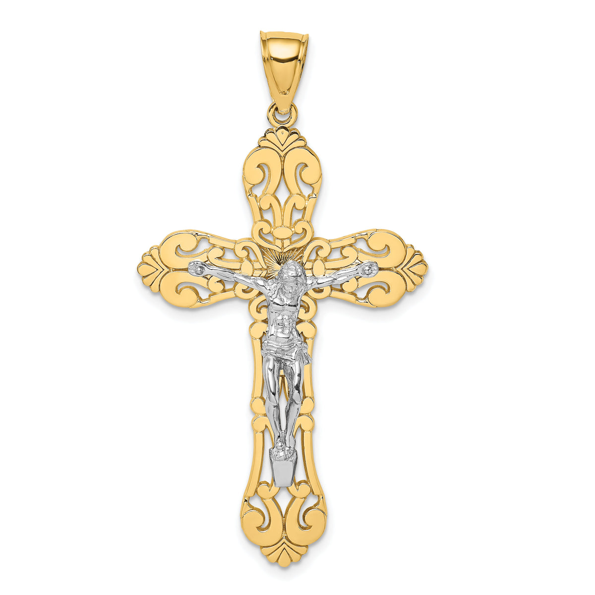 10K W/ Rhodium Crucifix Charm-10K9224