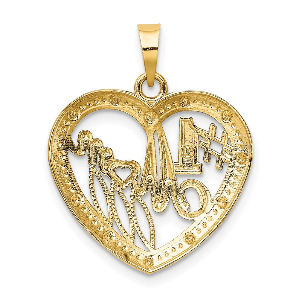 10k w/Rhodium Bead Trim #1 MOM In Heart Charm-10K9234