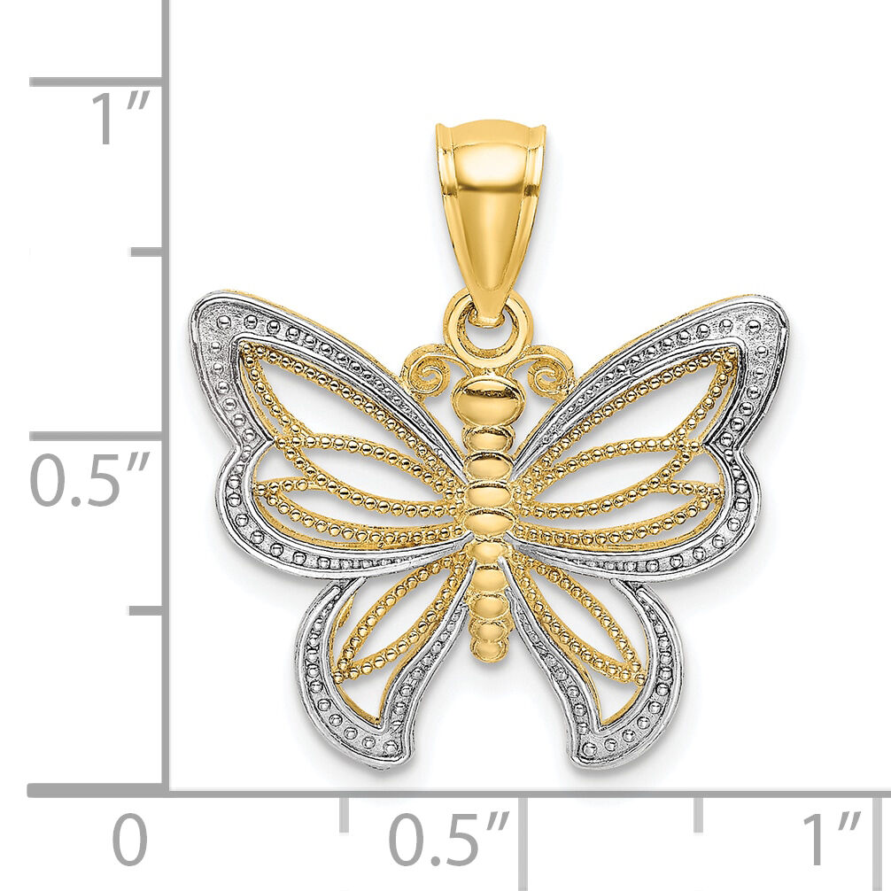 10K w/Rhodium Butterfly W/ White Beaded Wings Charm-10K9237