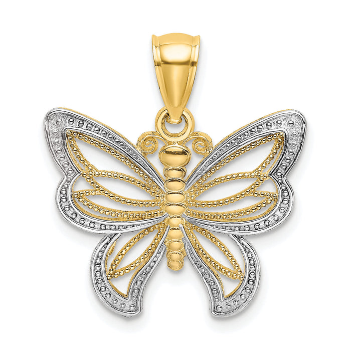10K w/Rhodium Butterfly W/ White Beaded Wings Charm-10K9237