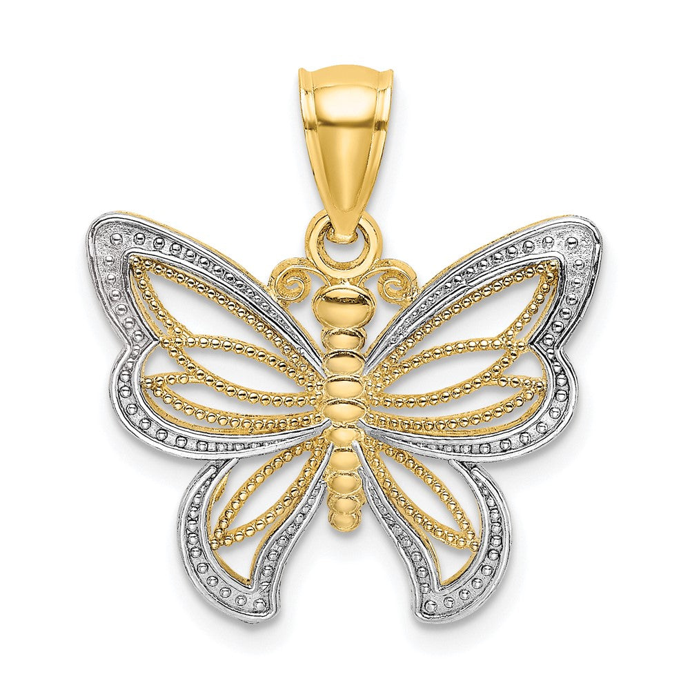 10K w/Rhodium Butterfly W/ White Beaded Wings Charm-10K9237