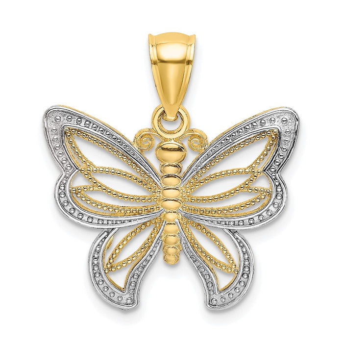 10K w/Rhodium Butterfly W/ White Beaded Wings Charm-10K9237