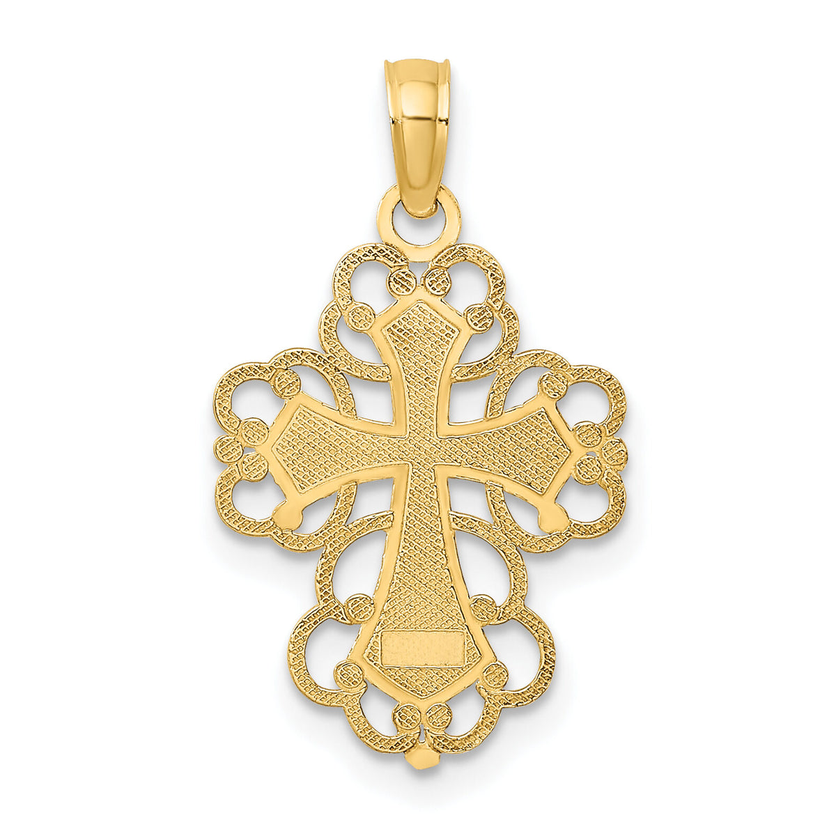 10K W/ Rhodium Beaded Lace Trim Cross Charm-10K9240