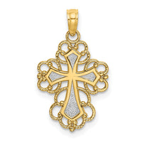 10K W/ Rhodium Beaded Lace Trim Cross Charm-10K9240
