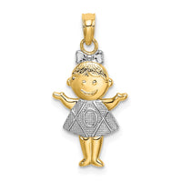 10K Textured w/Rhodium Girl Charm-10K9244