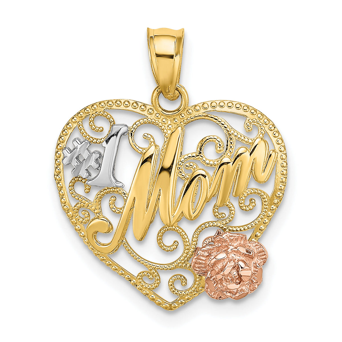 10k Two-tone w/White Rhodium #1 MOM Heart Charm-10K9250