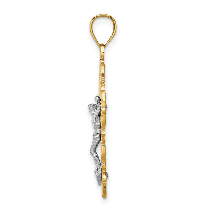 10K Two-Tone w/Lace Trim Crucifix Charm-10K9286